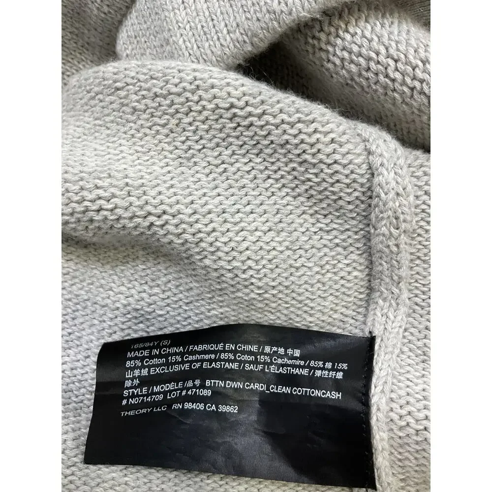 Theory Cotton-Cashmere Grey Cotton Cardigan Size S - Picture 5 of 5